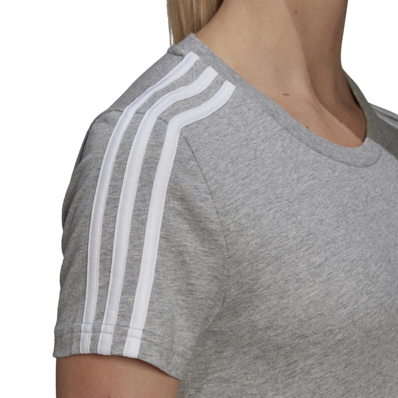 Adidas W 3S Camiseta Gris Bandas Blancas