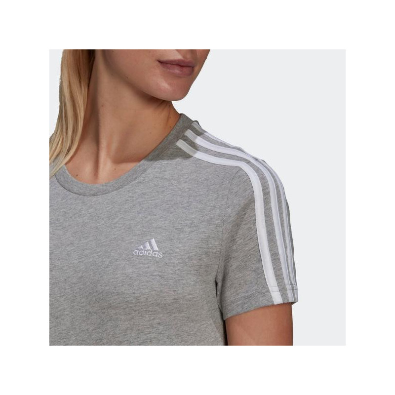 Adidas W 3S Camiseta Gris Bandas Blancas
