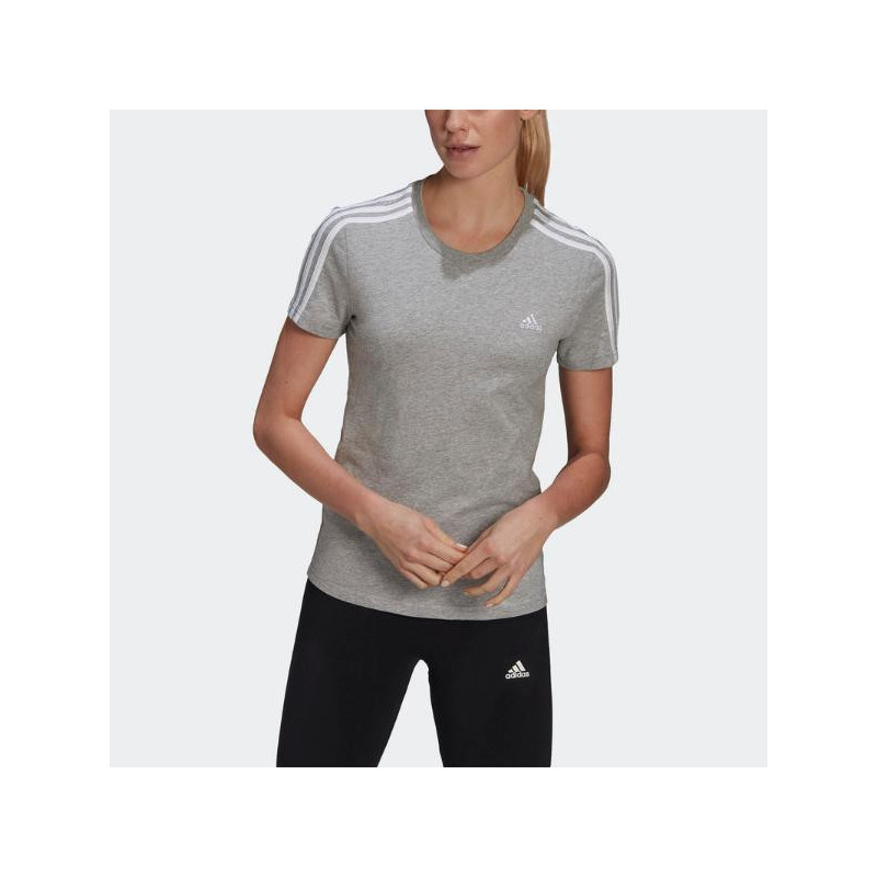 Adidas W 3S Camiseta Gris Bandas Blancas