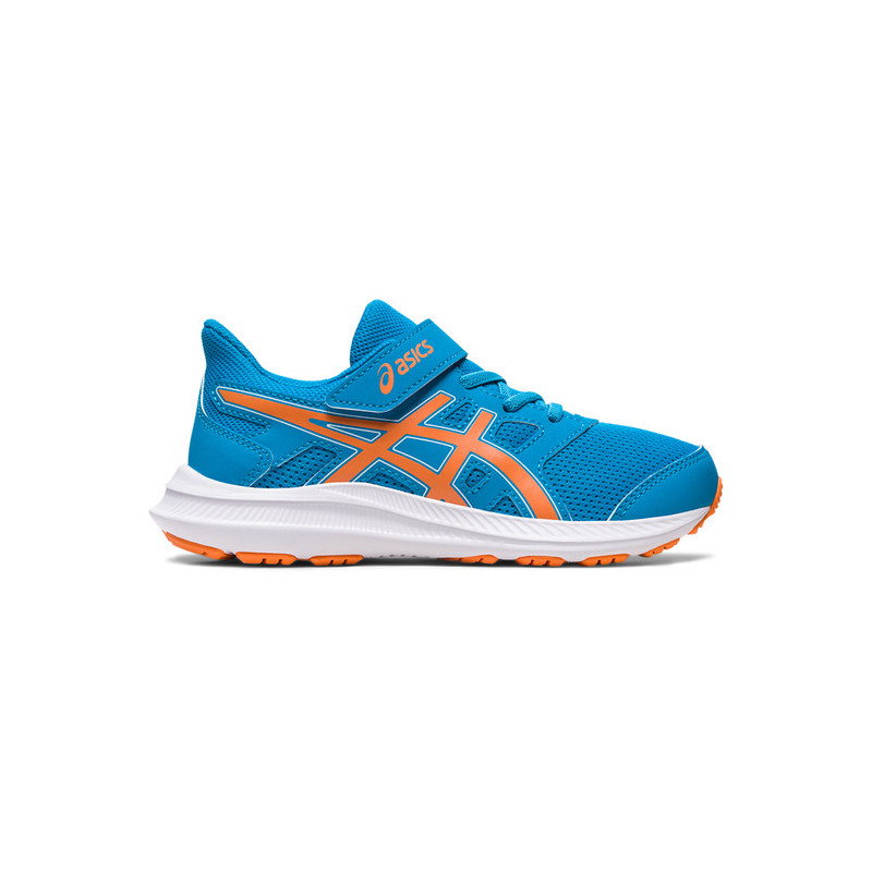 asics jolt para correr de niño en azul y naranja