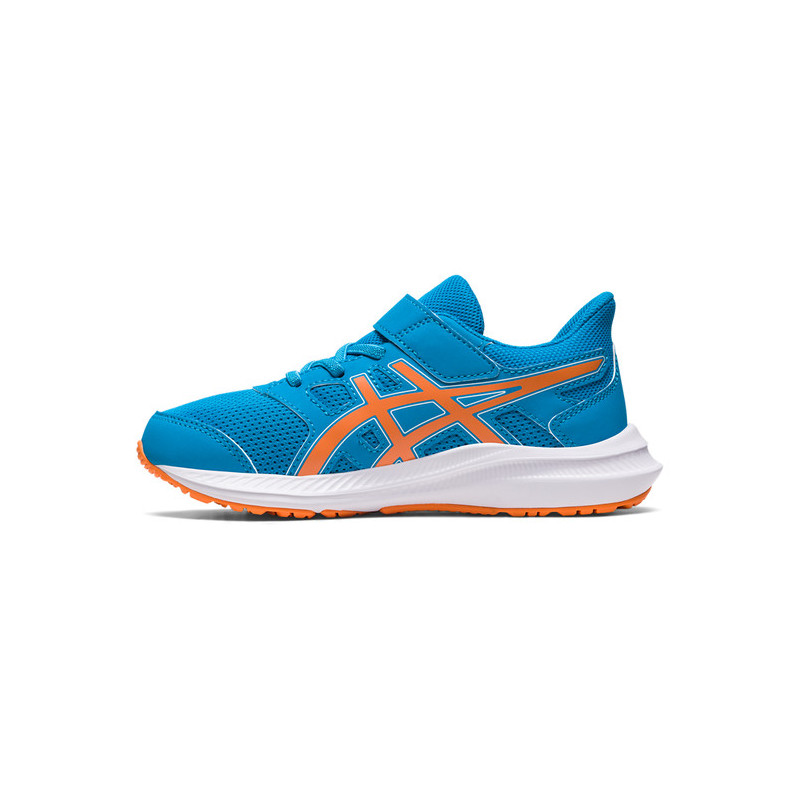 asics jolt para correr de niño en azul y naranja