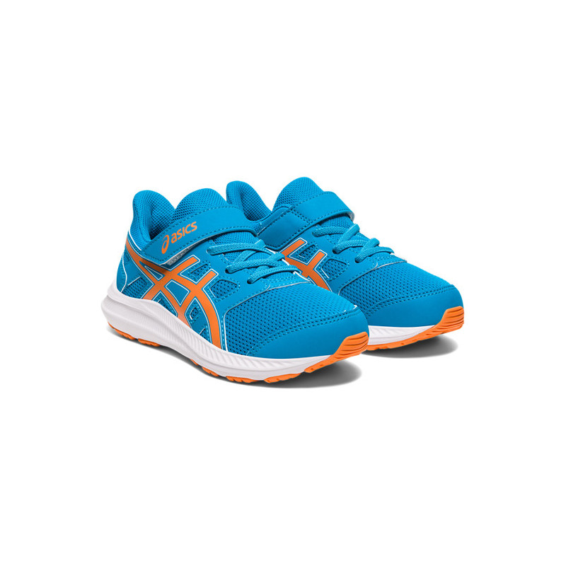 asics jolt para correr de niño en azul y naranja